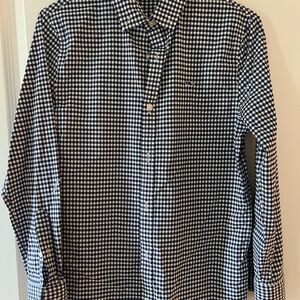 Boys Navy Blue  and White Gingham Shirt